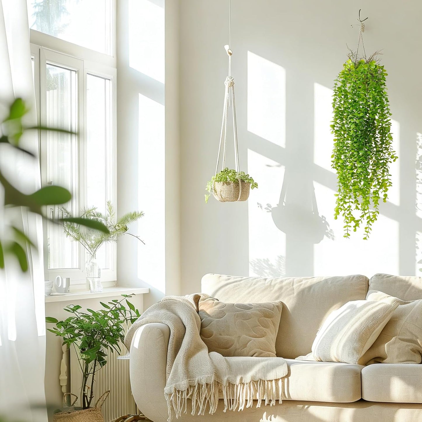 6 Pcs Artificial Succulents Hanging Plants, Fake String of Pearls Greenery Plants, Decoration for Wall, Home, Backdrop, Garden, Indoor and Outdoor