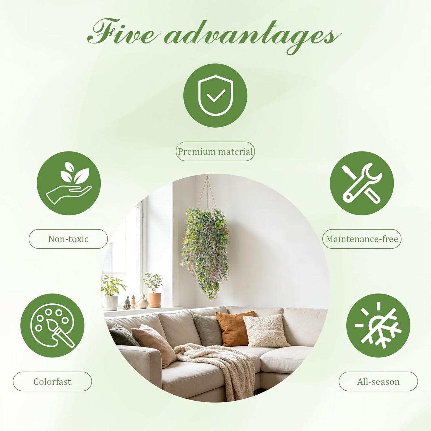 6 Pcs Artificial Succulents Hanging Plants, Fake String of Pearls Greenery Plants, Decoration for Wall, Home, Backdrop, Garden, Indoor and Outdoor