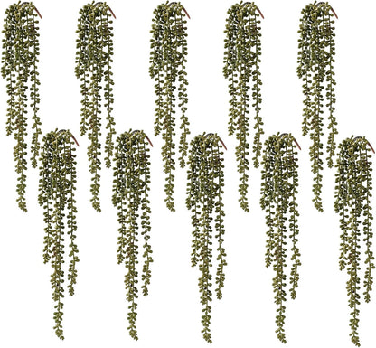 6 Pcs Artificial Succulents Hanging Plants, Fake String of Pearls Greenery Plants, Decoration for Wall, Home, Backdrop, Garden, Indoor and Outdoor