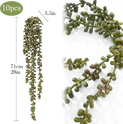 6 Pcs Artificial Succulents Hanging Plants, Fake String of Pearls Greenery Plants, Decoration for Wall, Home, Backdrop, Garden, Indoor and Outdoor