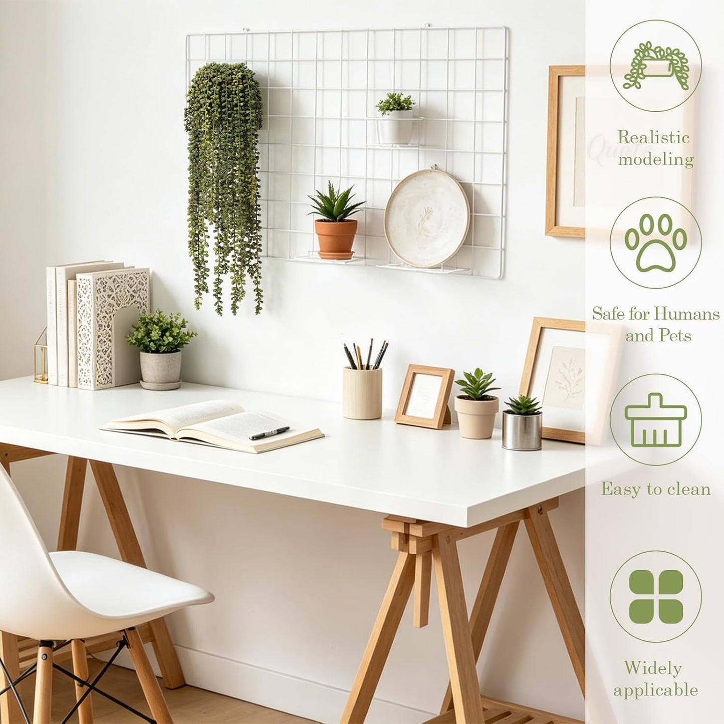 6 Pcs Artificial Succulents Hanging Plants, Fake String of Pearls Greenery Plants, Decoration for Wall, Home, Backdrop, Garden, Indoor and Outdoor