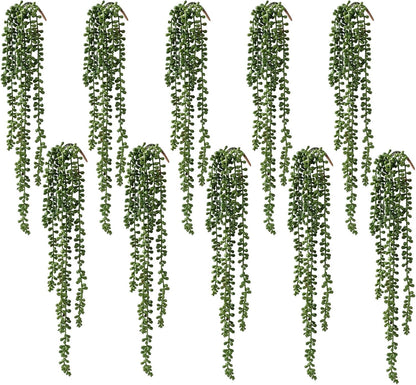 6 Pcs Artificial Succulents Hanging Plants, Fake String of Pearls Greenery Plants, Decoration for Wall, Home, Backdrop, Garden, Indoor and Outdoor