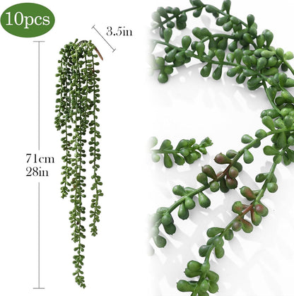 6 Pcs Artificial Succulents Hanging Plants, Fake String of Pearls Greenery Plants, Decoration for Wall, Home, Backdrop, Garden, Indoor and Outdoor