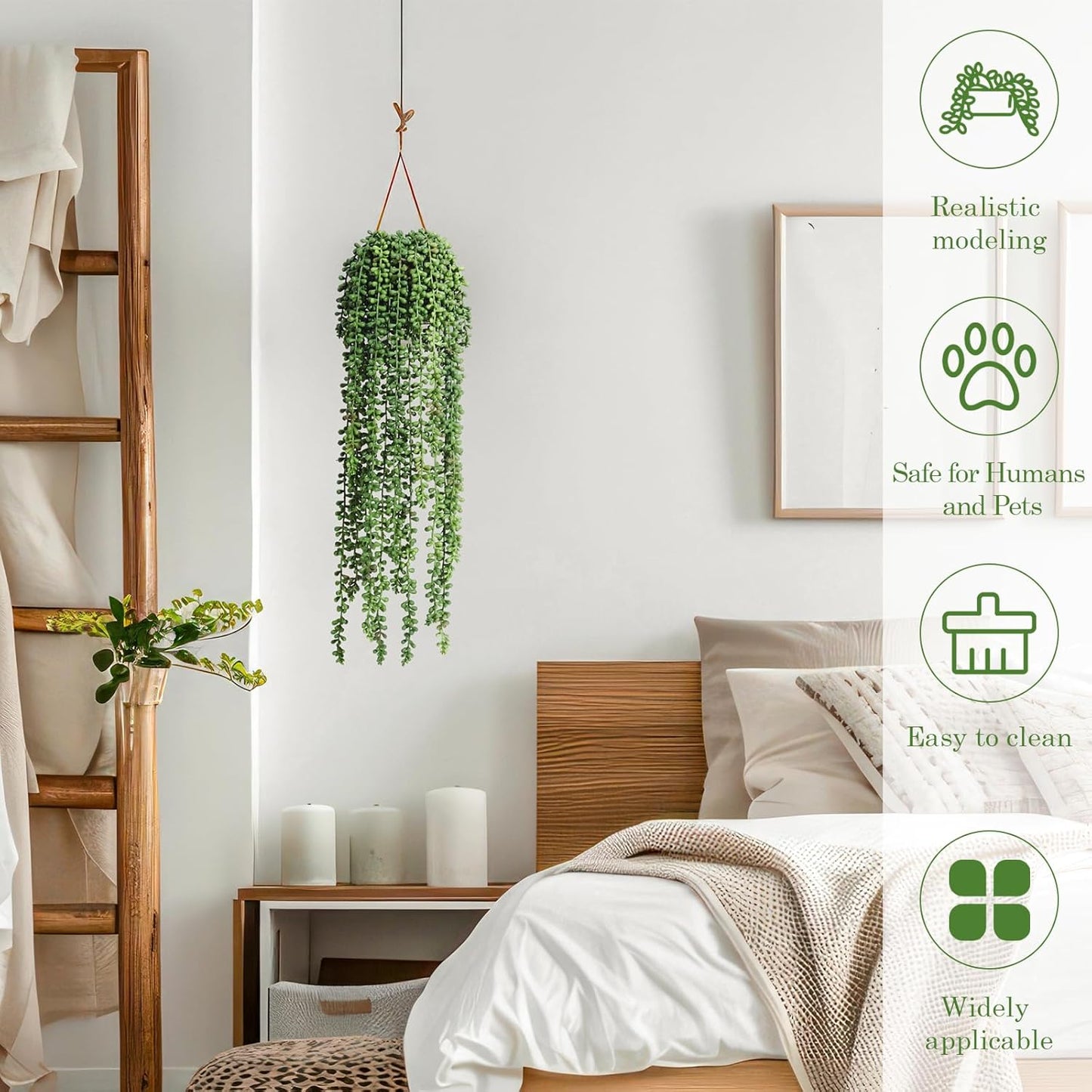 6 Pcs Artificial Succulents Hanging Plants, Fake String of Pearls Greenery Plants, Decoration for Wall, Home, Backdrop, Garden, Indoor and Outdoor