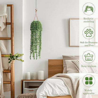 6 Pcs Artificial Succulents Hanging Plants, Fake String of Pearls Greenery Plants, Decoration for Wall, Home, Backdrop, Garden, Indoor and Outdoor