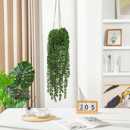 6 Pcs Artificial Succulents Hanging Plants, Fake String of Pearls Greenery Plants, Decoration for Wall, Home, Backdrop, Garden, Indoor and Outdoor
