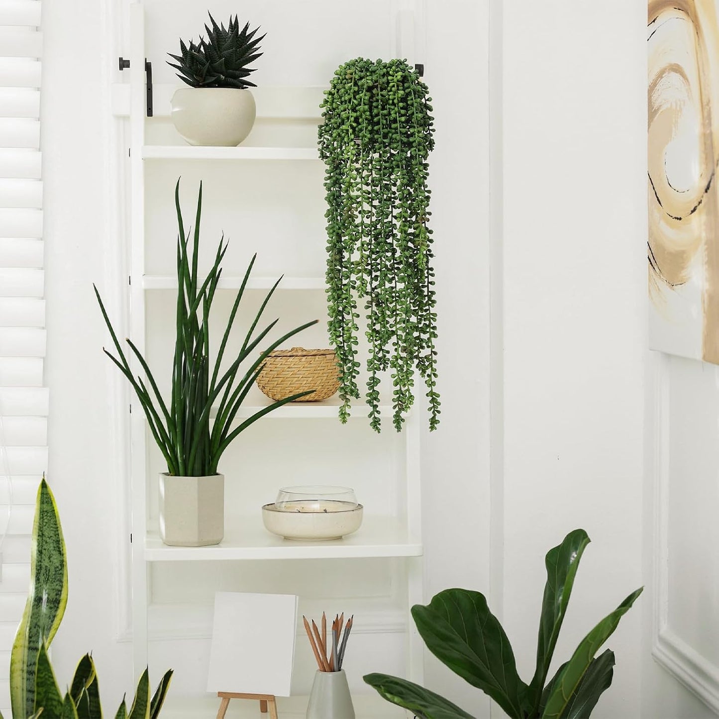 6 Pcs Artificial Succulents Hanging Plants, Fake String of Pearls Greenery Plants, Decoration for Wall, Home, Backdrop, Garden, Indoor and Outdoor