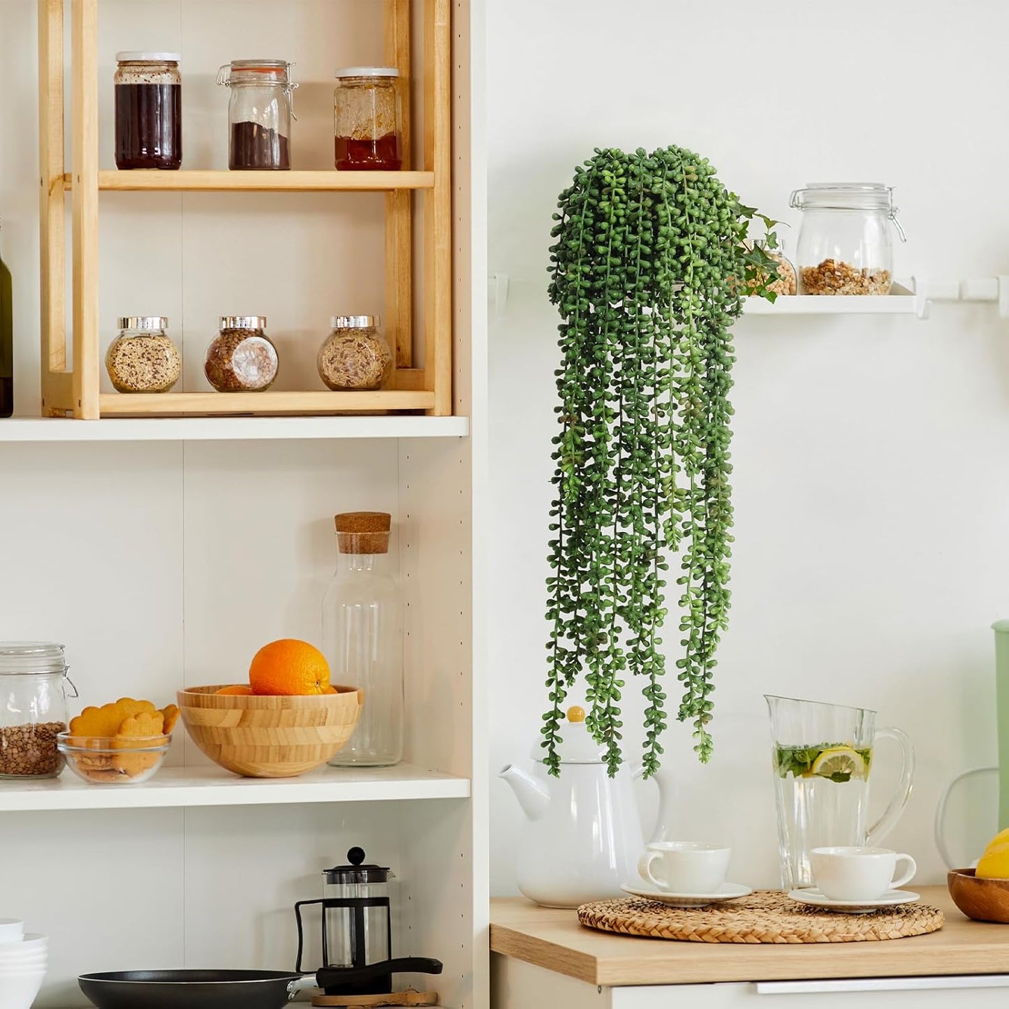 6 Pcs Artificial Succulents Hanging Plants, Fake String of Pearls Greenery Plants, Decoration for Wall, Home, Backdrop, Garden, Indoor and Outdoor