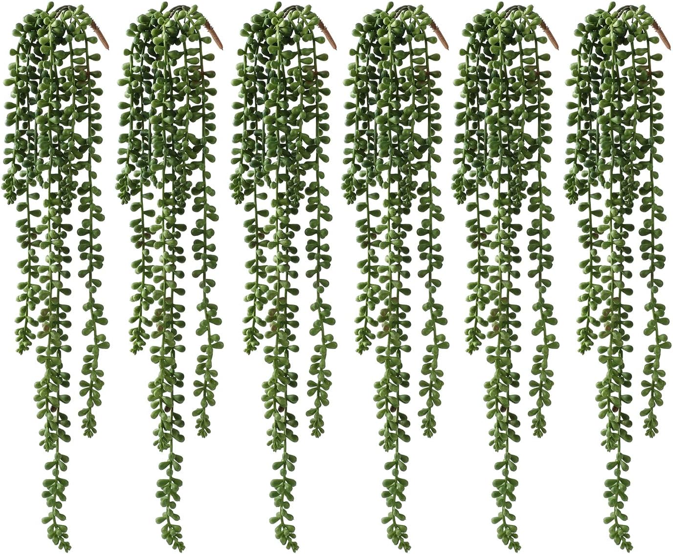 6 Pcs Artificial Succulents Hanging Plants, Fake String of Pearls Greenery Plants, Decoration for Wall, Home, Backdrop, Garden, Indoor and Outdoor
