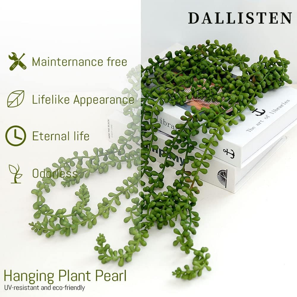 6 Pcs Artificial Succulents Hanging Plants, Fake String of Pearls Greenery Plants, Decoration for Wall, Home, Backdrop, Garden, Indoor and Outdoor
