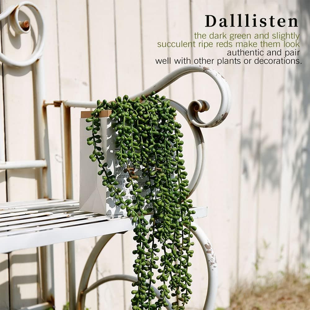 6 Pcs Artificial Succulents Hanging Plants, Fake String of Pearls Greenery Plants, Decoration for Wall, Home, Backdrop, Garden, Indoor and Outdoor