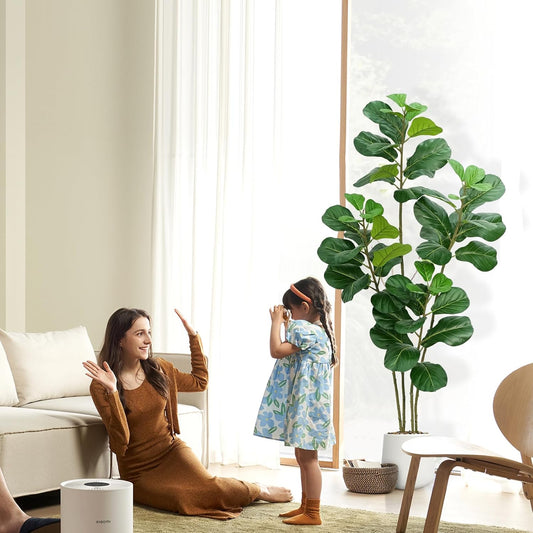 Faux Fiddle Leaf Fig Tree 5ft with White Planter 4 Trunk Fake Plants in Pot