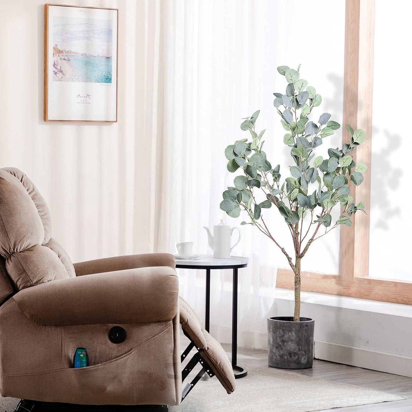 4FT Tall Faux Eucalyptus Tree, Artificial Plants with Realistic Trunk and Lifelike Leaves for Home Office Decor 4FT Fake Eucalyptus Tree for Home House Office Décor