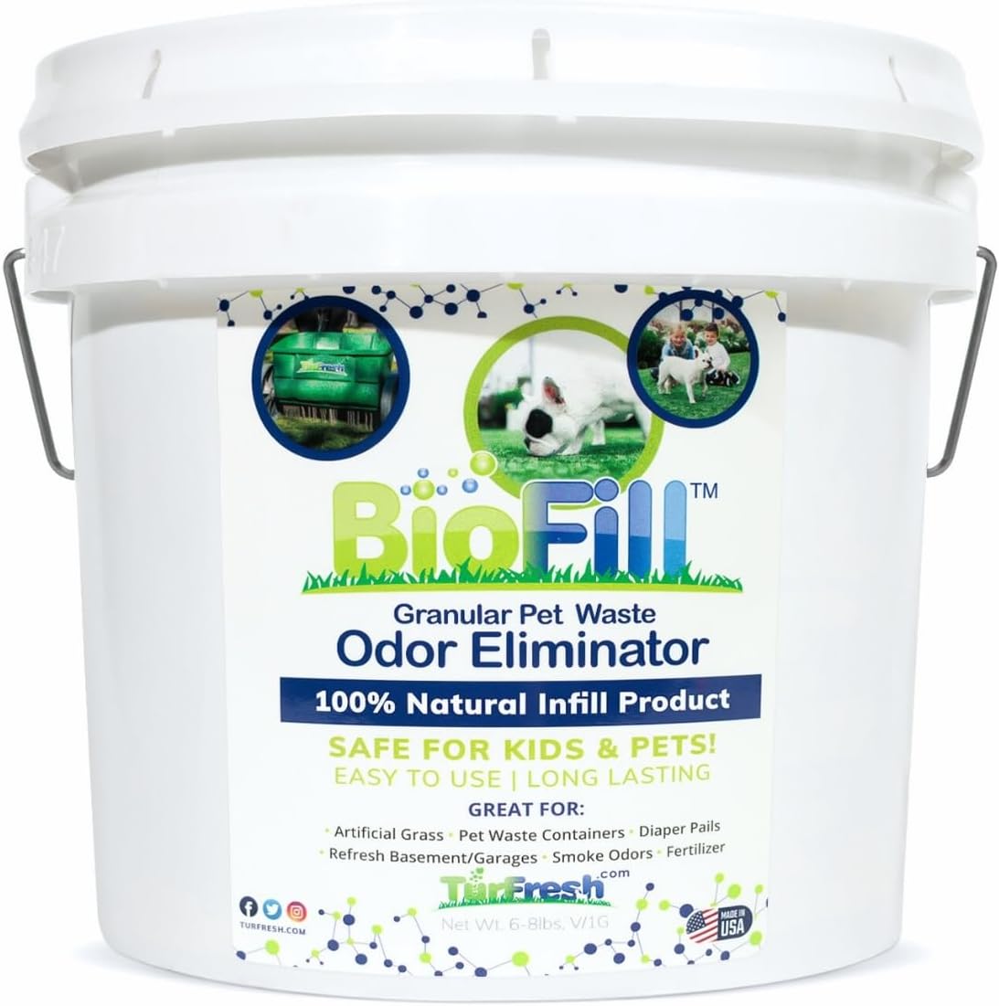 BioTurf Granular Turf Infill – Yard Odor Eliminator for Artificial Grass & Dog Runs – Natural Turf Deodorizer for Pet Urine & Feces Neutralizer – Safe for Kids & Pets – 5 Gallon Pail