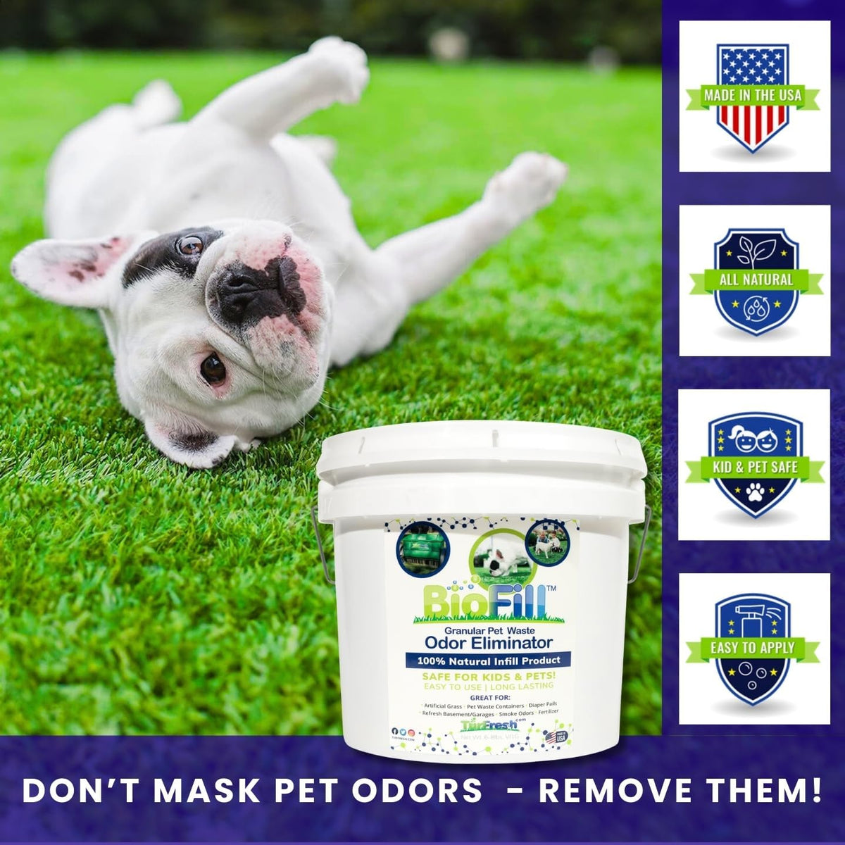 BioTurf Granular Turf Infill – Yard Odor Eliminator for Artificial Grass & Dog Runs – Natural Turf Deodorizer for Pet Urine & Feces Neutralizer – Safe for Kids & Pets – 5 Gallon Pail