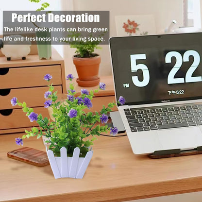 Artificial Faux Plants Flowers,Mini Plastic Potted Fake Flowers Plants,Fence Pot for Outside Home Planter Porch Patio Yard Office Desk Decor