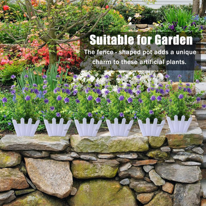 Artificial Faux Plants Flowers,Mini Plastic Potted Fake Flowers Plants,Fence Pot for Outside Home Planter Porch Patio Yard Office Desk Decor