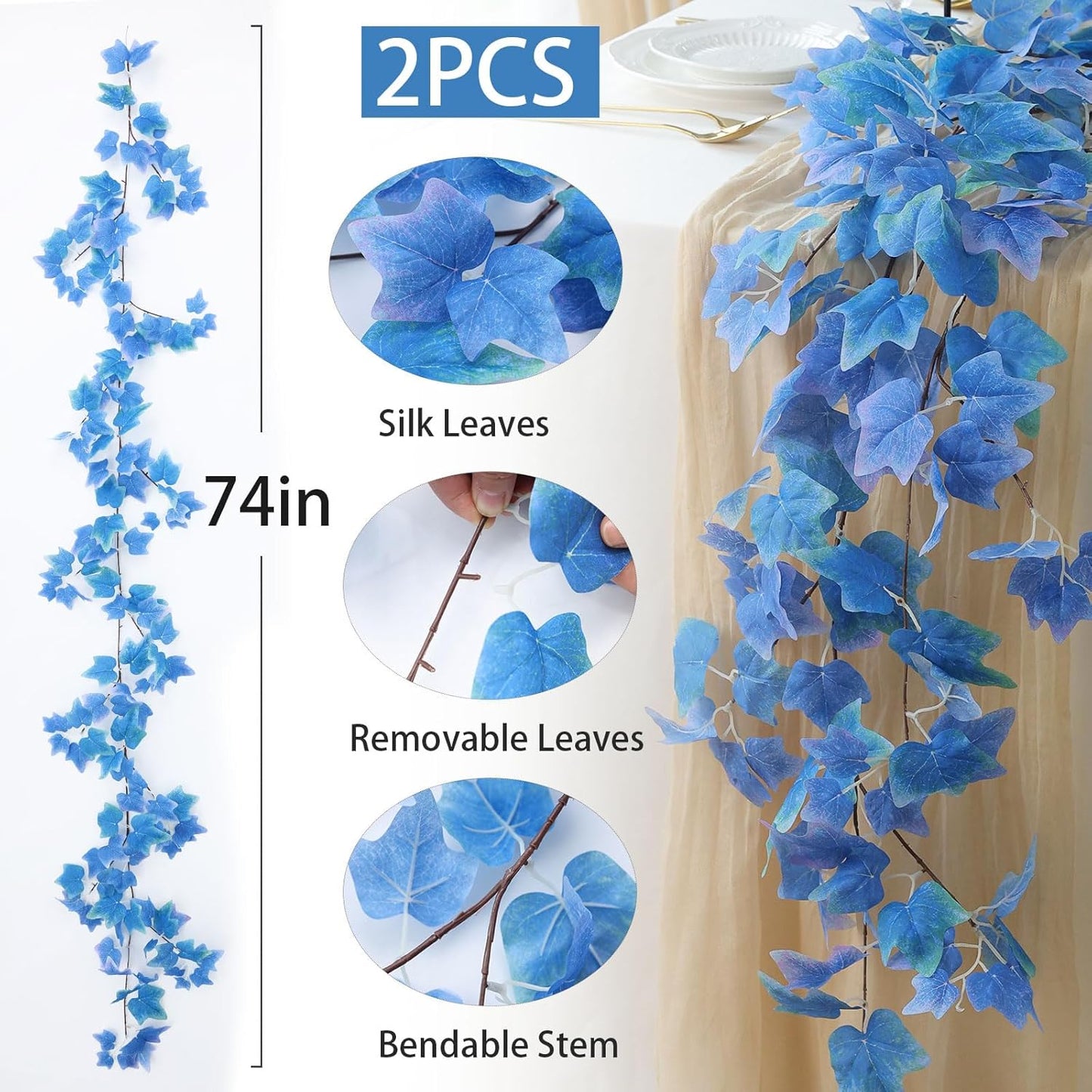 2 Strands Artificial Vines Ivy Garland 79" Fake Vine with Silk Green Leaves Faux Hanging Plants Greenery Decoration for Outdoors Party Wedding Indoor Mantle Bedroom Home Decor (Ivy)