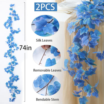 2 Strands Artificial Vines Ivy Garland 79" Fake Vine with Silk Green Leaves Faux Hanging Plants Greenery Decoration for Outdoors Party Wedding Indoor Mantle Bedroom Home Decor (Ivy)