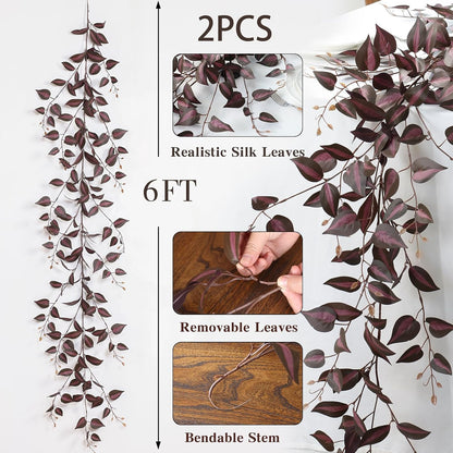 2 Strands Artificial Vines Ivy Garland 79" Fake Vine with Silk Green Leaves Faux Hanging Plants Greenery Decoration for Outdoors Party Wedding Indoor Mantle Bedroom Home Decor (Ivy)