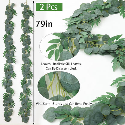 2 Strands Artificial Vines Ivy Garland 79" Fake Vine with Silk Green Leaves Faux Hanging Plants Greenery Decoration for Outdoors Party Wedding Indoor Mantle Bedroom Home Decor (Ivy)