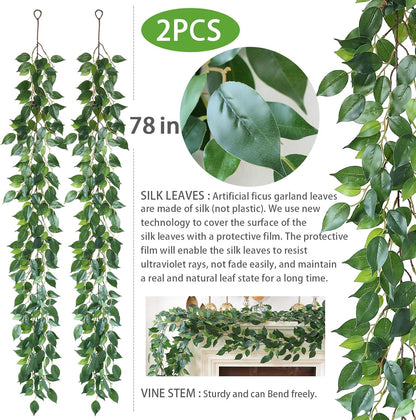 2 Strands Artificial Vines Ivy Garland 79" Fake Vine with Silk Green Leaves Faux Hanging Plants Greenery Decoration for Outdoors Party Wedding Indoor Mantle Bedroom Home Decor (Ivy)