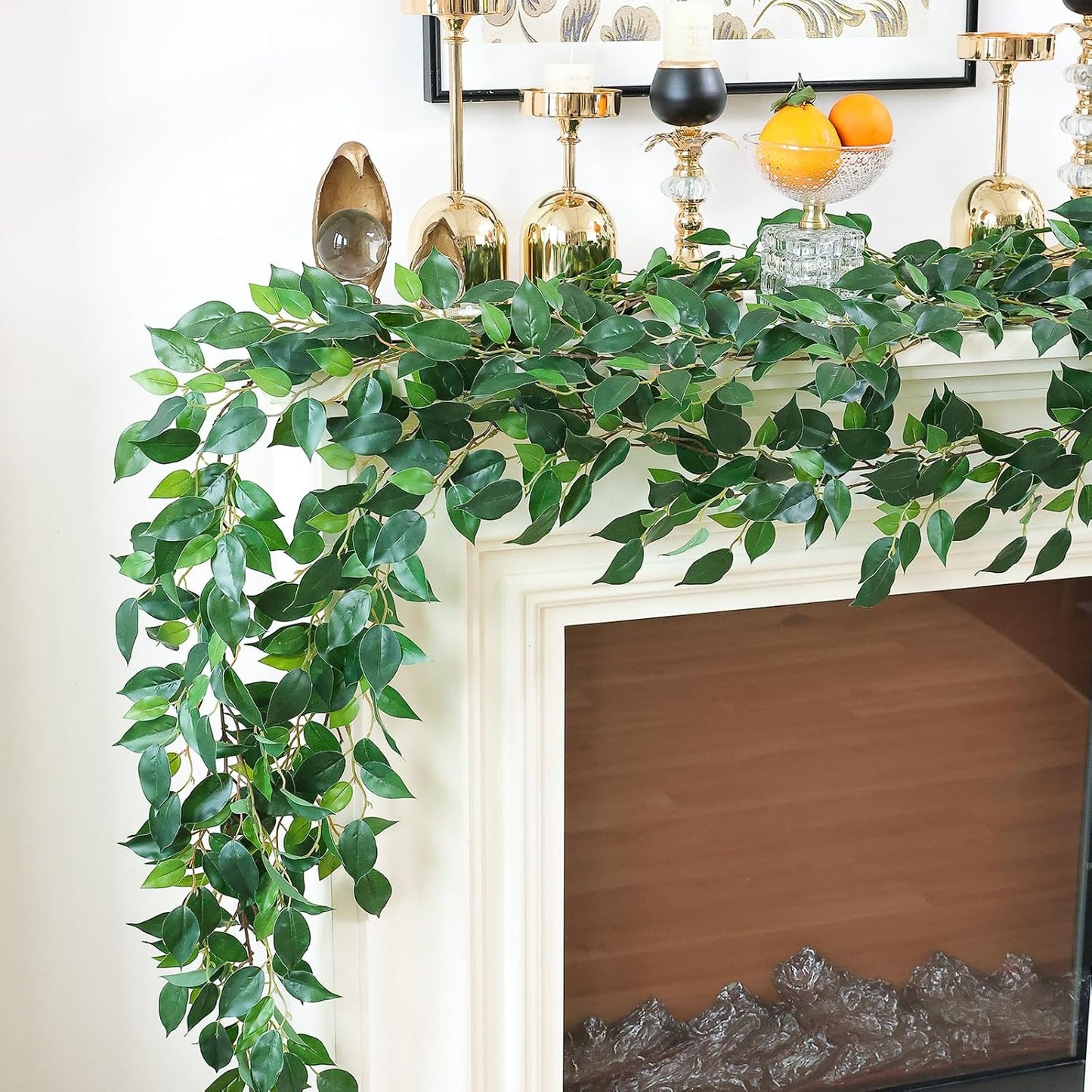 2 Strands Artificial Vines Ivy Garland 79" Fake Vine with Silk Green Leaves Faux Hanging Plants Greenery Decoration for Outdoors Party Wedding Indoor Mantle Bedroom Home Decor (Ivy)