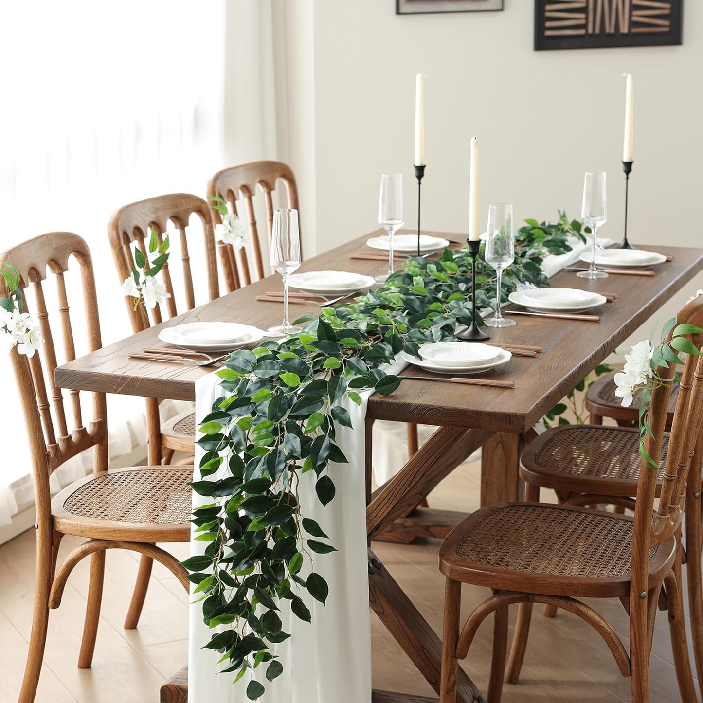 2 Strands Artificial Vines Ivy Garland 79" Fake Vine with Silk Green Leaves Faux Hanging Plants Greenery Decoration for Outdoors Party Wedding Indoor Mantle Bedroom Home Decor (Ivy)