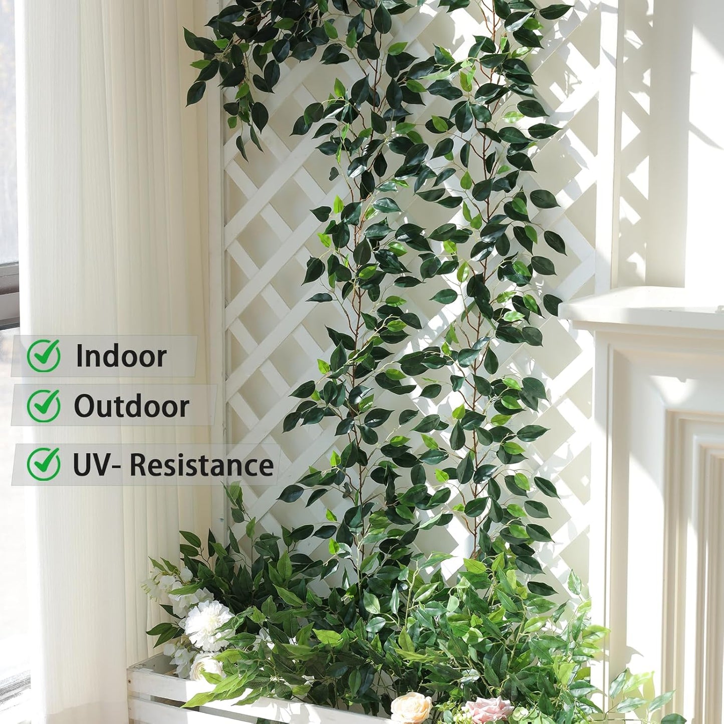 2 Strands Artificial Vines Ivy Garland 79" Fake Vine with Silk Green Leaves Faux Hanging Plants Greenery Decoration for Outdoors Party Wedding Indoor Mantle Bedroom Home Decor (Ivy)