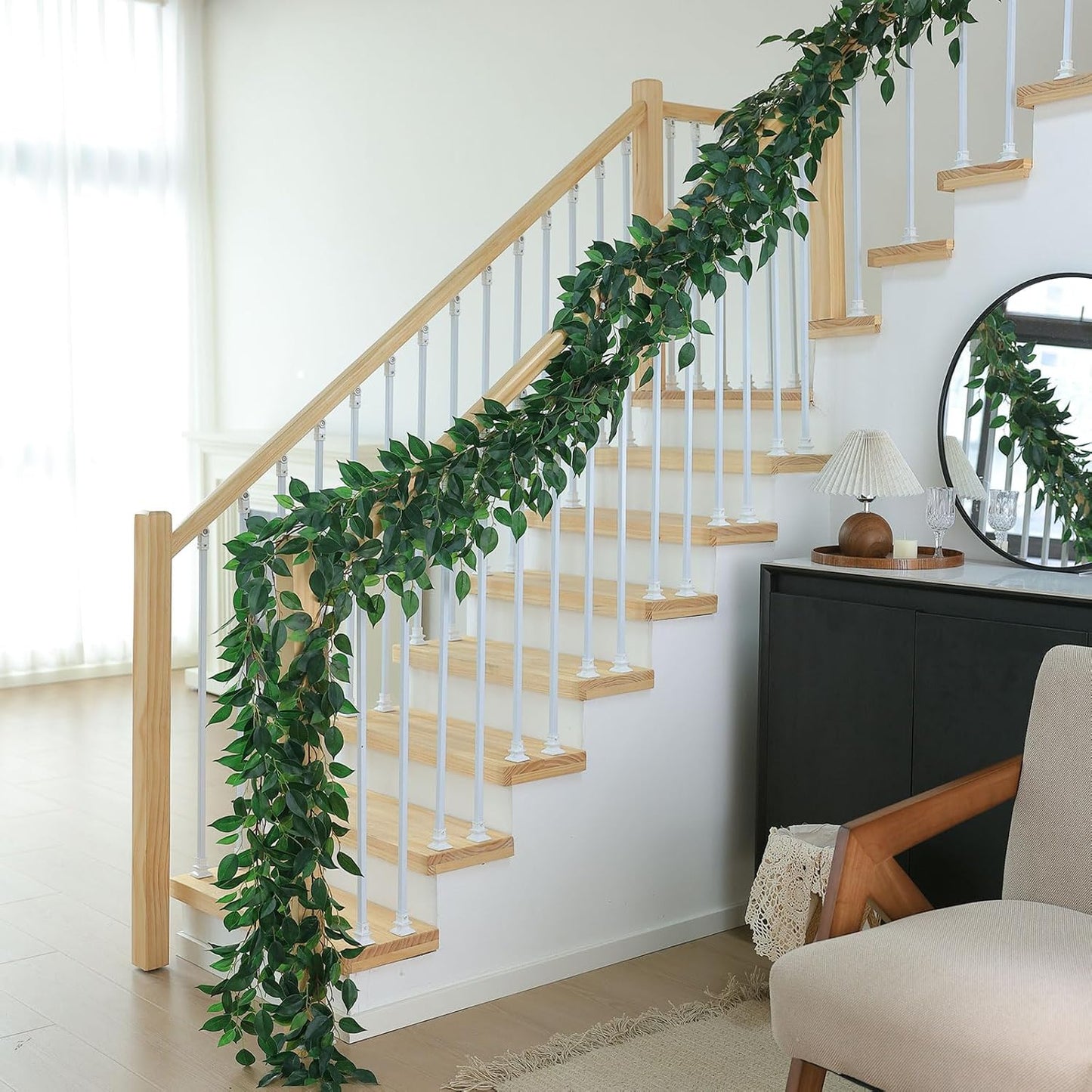 2 Strands Artificial Vines Ivy Garland 79" Fake Vine with Silk Green Leaves Faux Hanging Plants Greenery Decoration for Outdoors Party Wedding Indoor Mantle Bedroom Home Decor (Ivy)