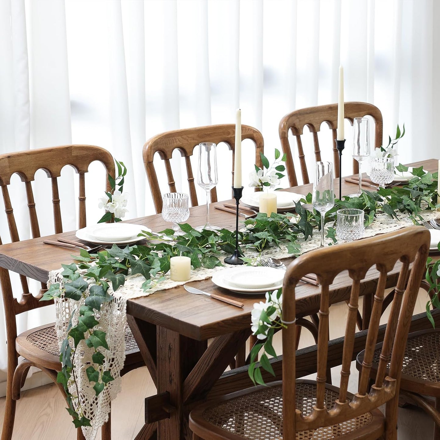2 Strands Artificial Vines Ivy Garland 79" Fake Vine with Silk Green Leaves Faux Hanging Plants Greenery Decoration for Outdoors Party Wedding Indoor Mantle Bedroom Home Decor (Ivy)