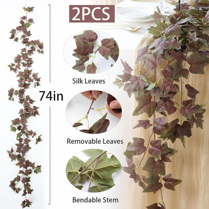 2 Strands Artificial Vines Ivy Garland 79" Fake Vine with Silk Green Leaves Faux Hanging Plants Greenery Decoration for Outdoors Party Wedding Indoor Mantle Bedroom Home Decor (Ivy)