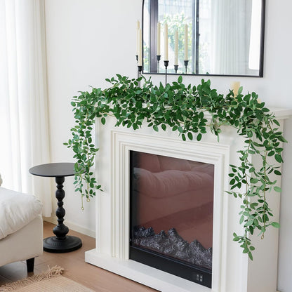 2 Strands Artificial Vines Ivy Garland 79" Fake Vine with Silk Green Leaves Faux Hanging Plants Greenery Decoration for Outdoors Party Wedding Indoor Mantle Bedroom Home Decor (Ivy)