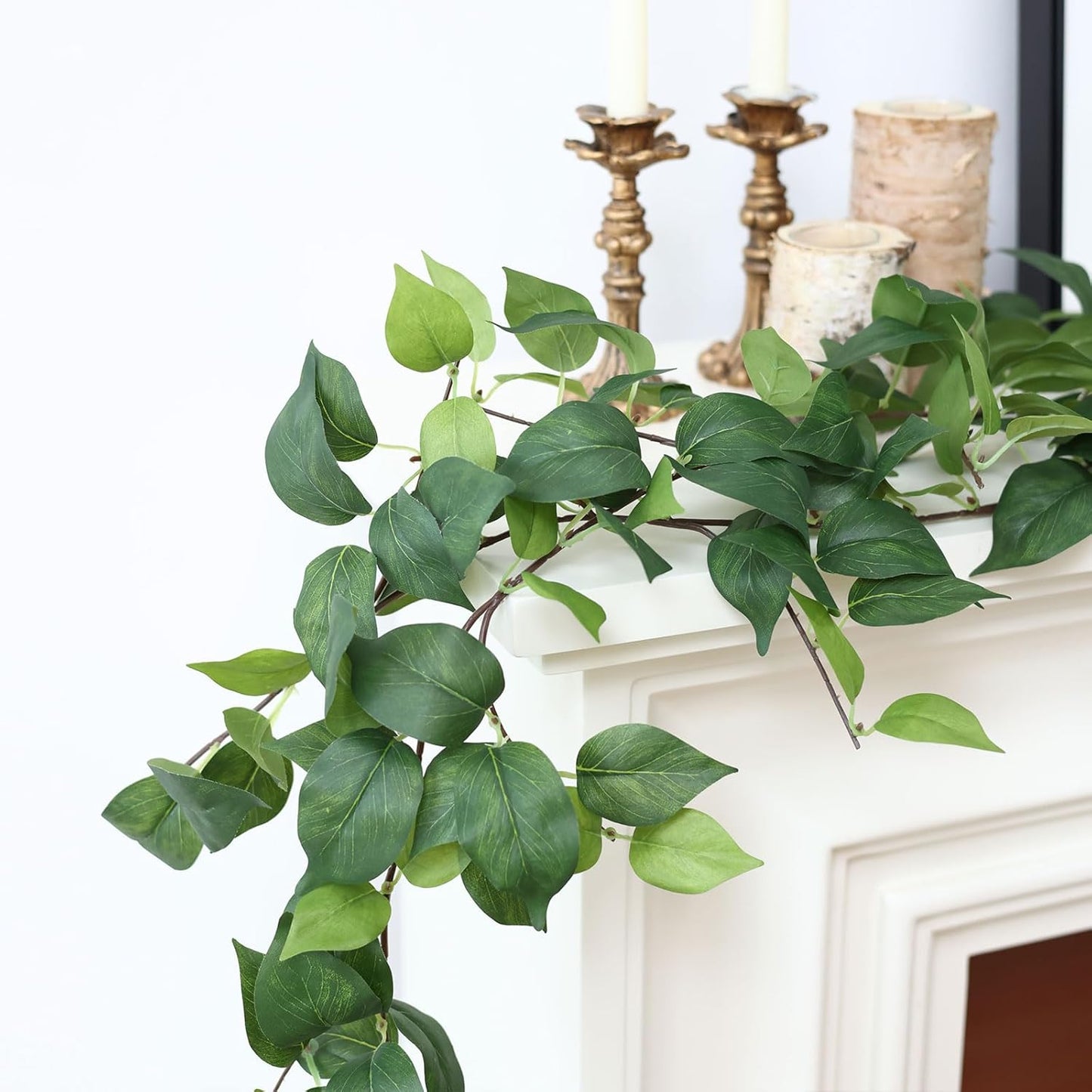 2 Strands Artificial Vines Ivy Garland 79" Fake Vine with Silk Green Leaves Faux Hanging Plants Greenery Decoration for Outdoors Party Wedding Indoor Mantle Bedroom Home Decor (Ivy)