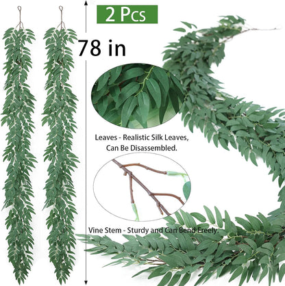 2 Strands Artificial Vines Ivy Garland 79" Fake Vine with Silk Green Leaves Faux Hanging Plants Greenery Decoration for Outdoors Party Wedding Indoor Mantle Bedroom Home Decor (Ivy)