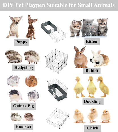16pcs Small Animal Playpen with Door, Waterproof Mat