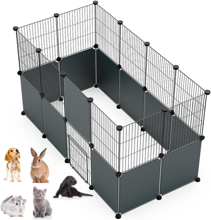 16pcs Small Animal Playpen with Door, Waterproof Mat