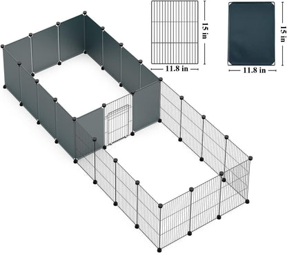 16pcs Small Animal Playpen with Door, Waterproof Mat