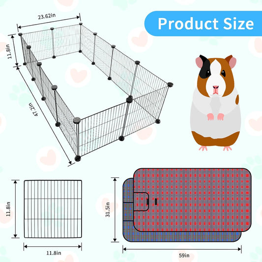 C&C Cage for Guinea Pigs, Guinea Pig Playpen with Mat, 12 Panels
