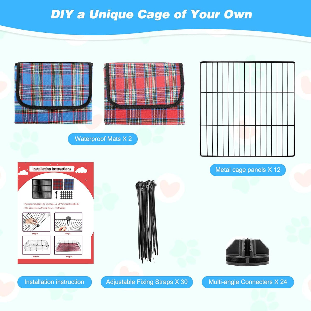 C&C Cage for Guinea Pigs, Guinea Pig Playpen with Mat, 12 Panels