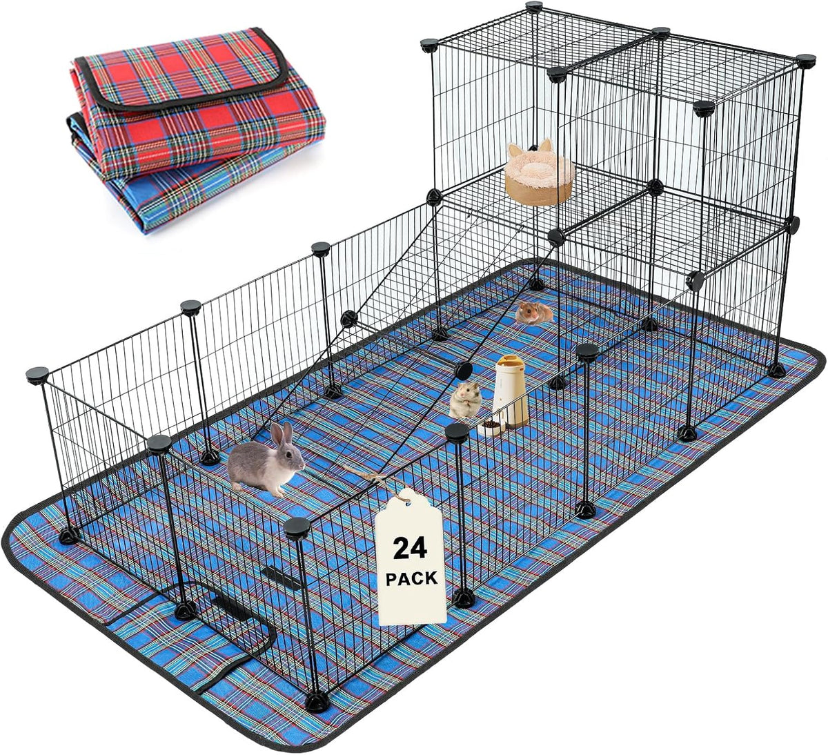 C&C Cage for Guinea Pigs, Guinea Pig Playpen with Mat, 12 Panels
