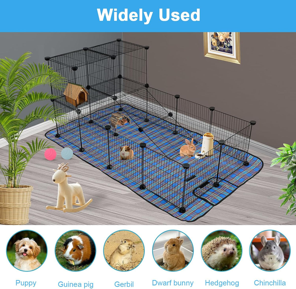 C&C Cage for Guinea Pigs, Guinea Pig Playpen with Mat, 12 Panels