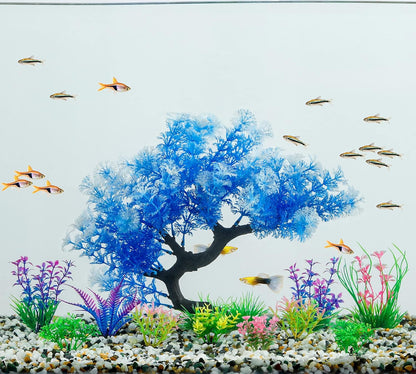 Fish Tank Decorations, 15 Pack Artificial Aquarium Plants Tree Set for Fish Tank Decor (Bule Set)