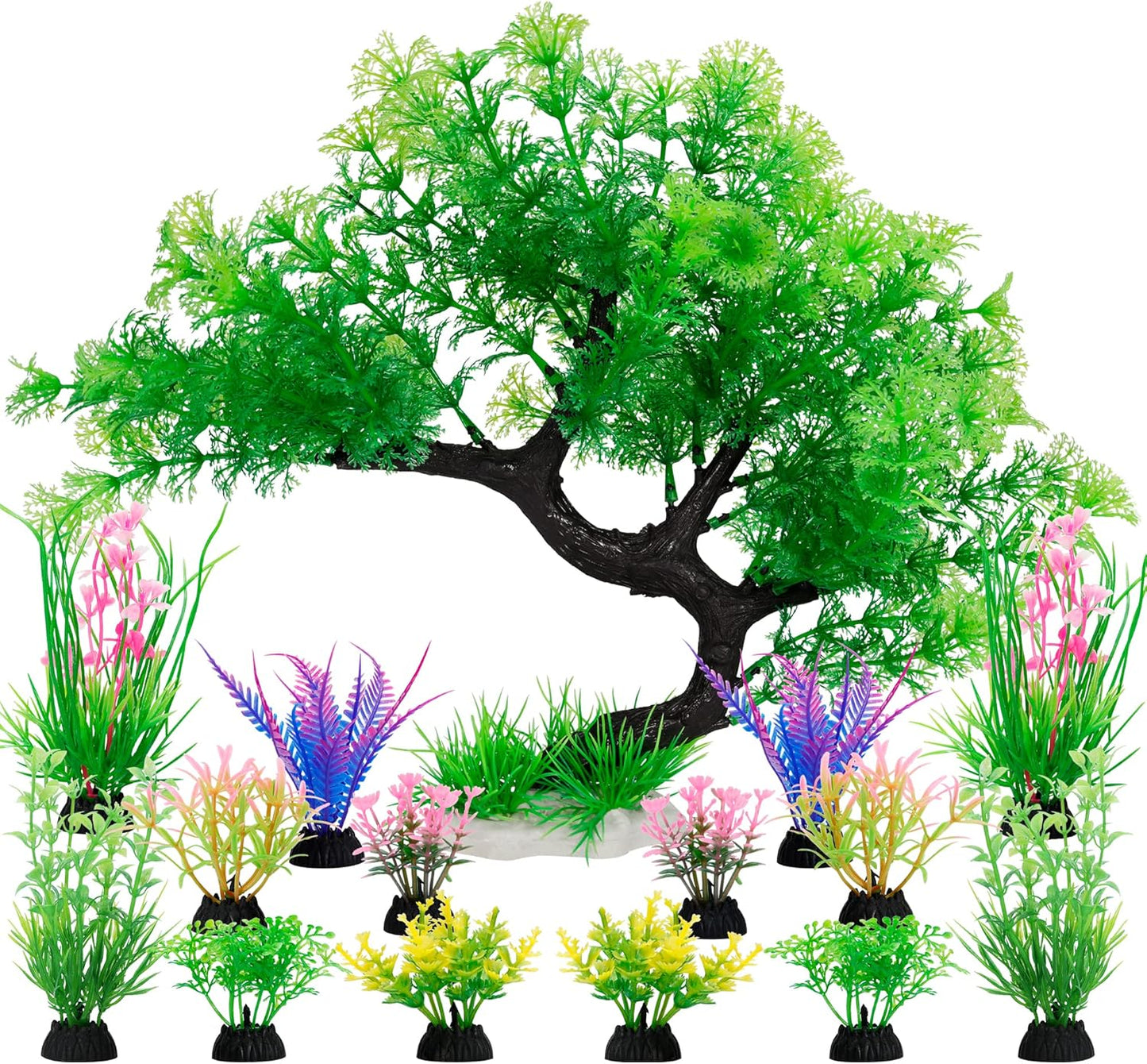 Fish Tank Decorations, 15 Pack Artificial Aquarium Plants Tree Set for Fish Tank Decor (Bule Set)