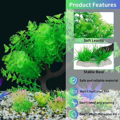 Fish Tank Decorations, 15 Pack Artificial Aquarium Plants Tree Set for Fish Tank Decor (Bule Set)