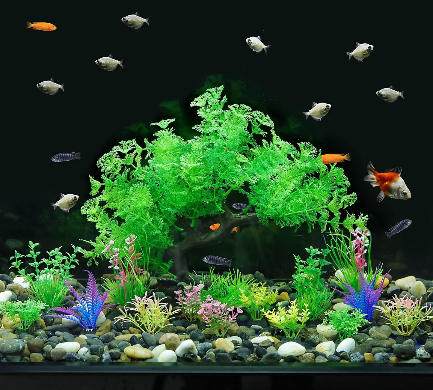Fish Tank Decorations, 15 Pack Artificial Aquarium Plants Tree Set for Fish Tank Decor (Bule Set)