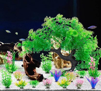 Fish Tank Decorations, 15 Pack Artificial Aquarium Plants Tree Set for Fish Tank Decor (Bule Set)