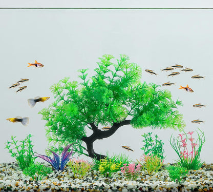 Fish Tank Decorations, 15 Pack Artificial Aquarium Plants Tree Set for Fish Tank Decor (Bule Set)