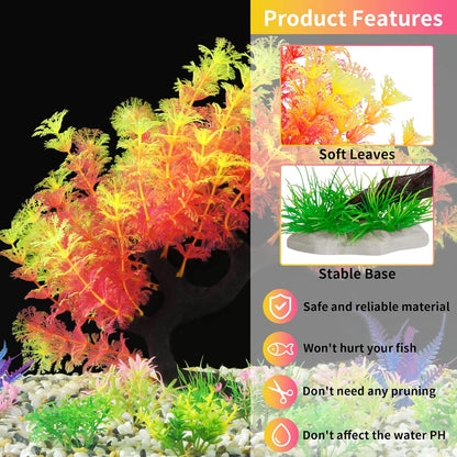 Fish Tank Decorations, 15 Pack Artificial Aquarium Plants Tree Set for Fish Tank Decor (Bule Set)