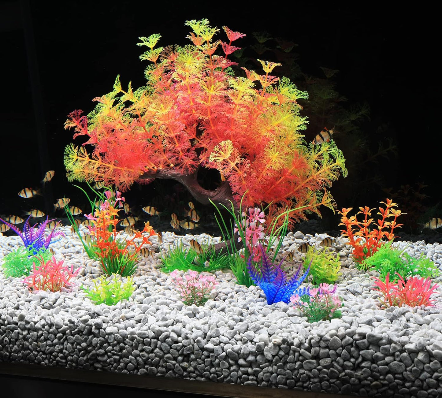 Fish Tank Decorations, 15 Pack Artificial Aquarium Plants Tree Set for Fish Tank Decor (Bule Set)